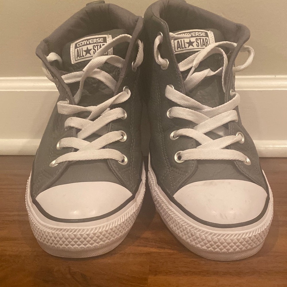 Grey leather converse high top sneaker